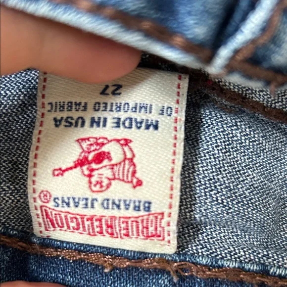 True Religion Classic Blue Jeans with Brown Stitching - Picture 4 of 5